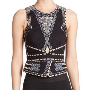 BCBG MaxAzria Elley Embroidered Cutout Cropped Top